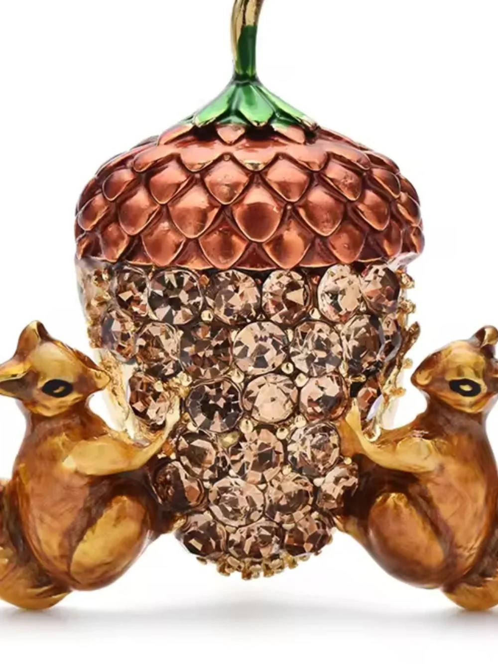 Cute Squirrel Whimsical Acorn Crystal Brooch